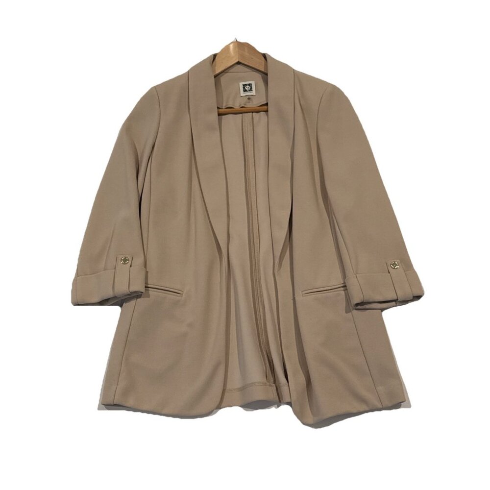 Anne Klein Beige Cardigan Gold Button Accent Open Front Size Small